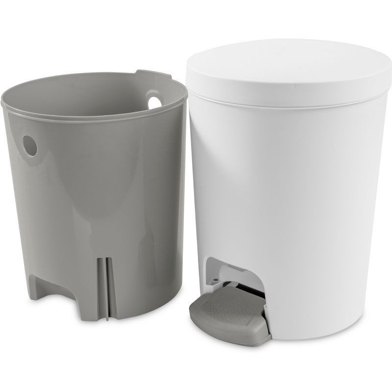 slide 9 of 11, 1.6gal Round Step Trash Can - Brightroom™: Compact Pedal-Operated Lid, Small Bathroom Bin, Textured White Finish, 1.6 gal