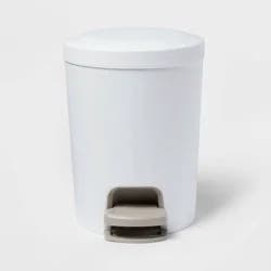 1.6gal Round Step Trash Can - Brightroom™: Compact Pedal-Operated Lid, Small Bathroom Bin, Textured White Finish