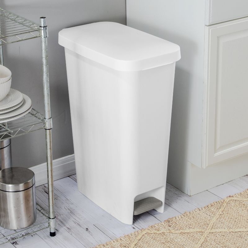 slide 4 of 7, 11gal Slim Step Trash Can - Brightroom™: White Pedal-Operated Lid, Textured Indoor Kitchen Trashcan, 11 Gallon Capacity, 11 gal, 11 gal