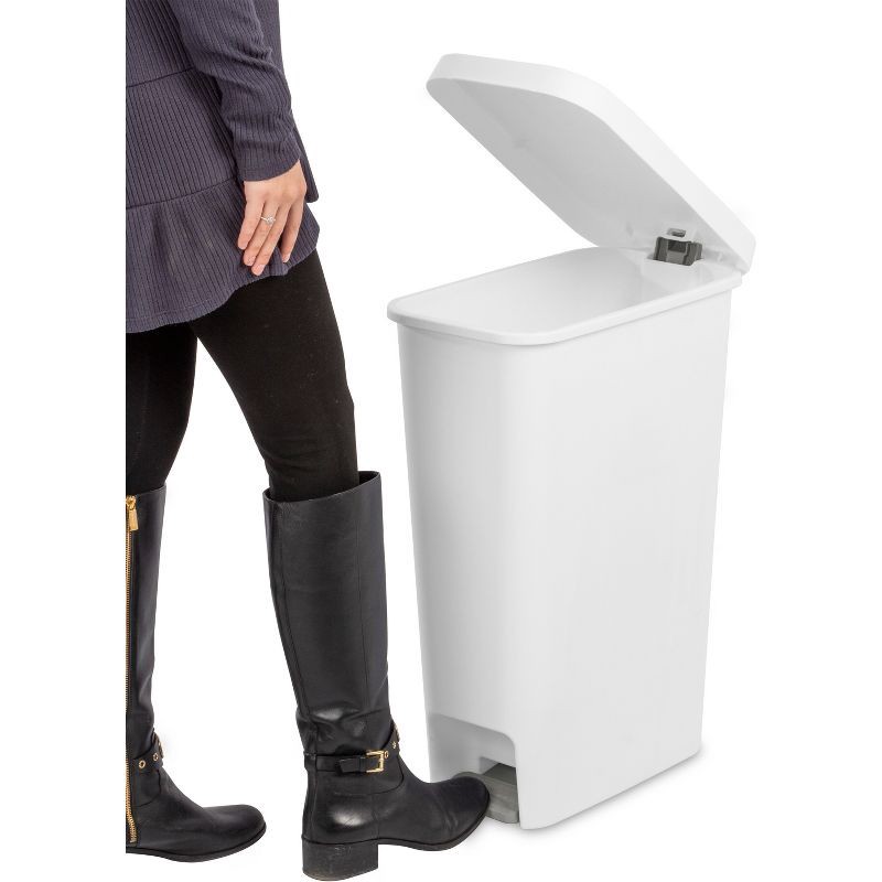 slide 6 of 7, 11gal Slim Step Trash Can - Brightroom™: White Pedal-Operated Lid, Textured Indoor Kitchen Trashcan, 11 Gallon Capacity, 11 gal, 11 gal