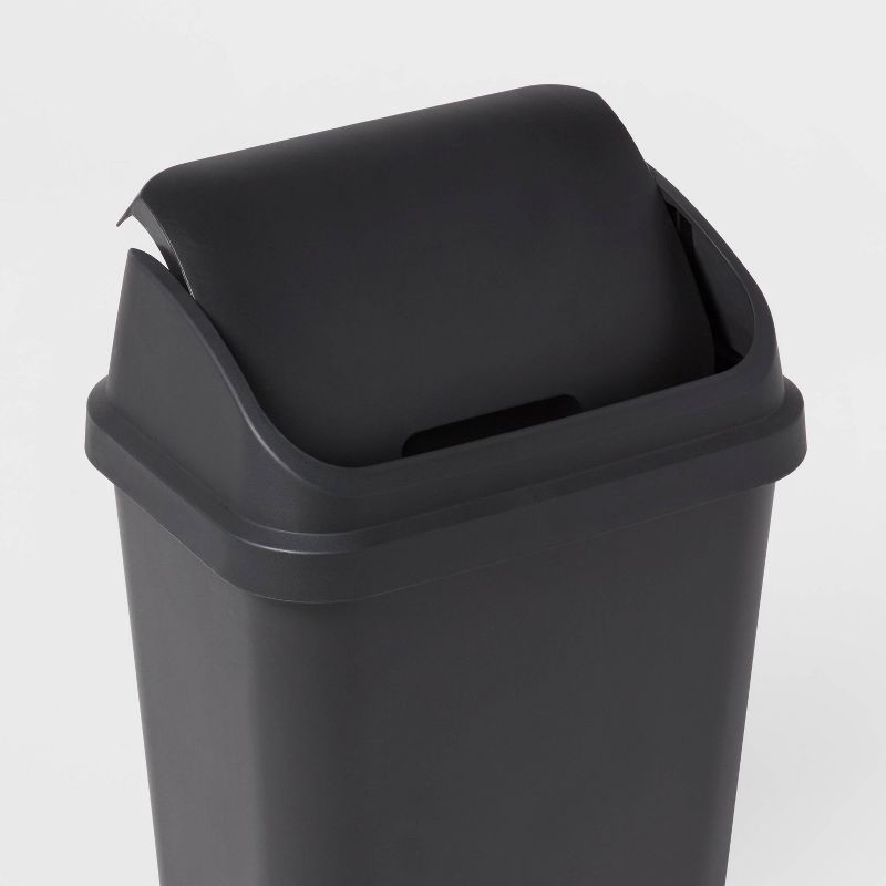 slide 3 of 8, 7.8gal Swing Top Waste Can Black - Brightroom™: Indoor Trash Bin with Lid, Textured Plastic, 21.375" Height, 7.8 gal