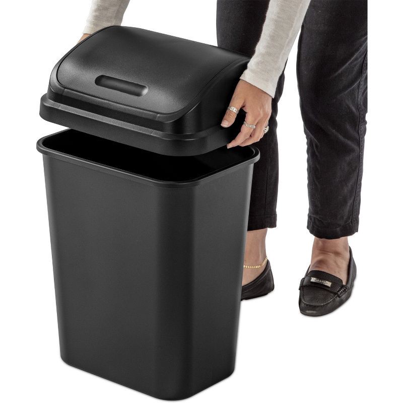 slide 5 of 7, 7.8gal Swing Top Waste Can Black - Brightroom™: Indoor Trash Bin with Lid, Textured Plastic, 21.375" Height, 7.8 gal