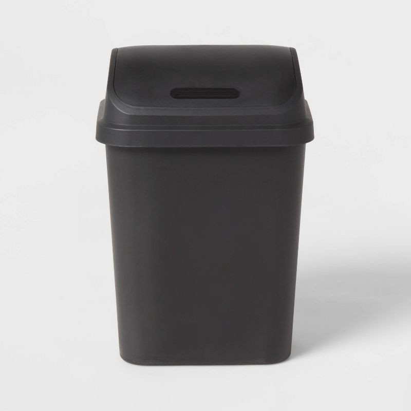 slide 1 of 7, 7.8gal Swing Top Waste Can Black - Brightroom™: Indoor Trash Bin with Lid, Textured Plastic, 21.375" Height, 7.8 gal