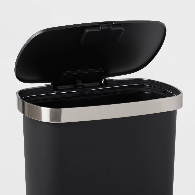 slide 3 of 3, Plastic Locking Lid Step Trash Can Black - Brightroom™: 13 Gallon Indoor Kitchen Garbage Can, Spot Clean, 25.6" Height, 13 gal