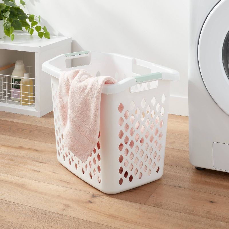 slide 2 of 3, 2.1bu Lamper White - Brightroom™: Plastic Clothes Hamper with Built-In Handles, Open-Top, 19.55 Volume Capacity, 1 ct