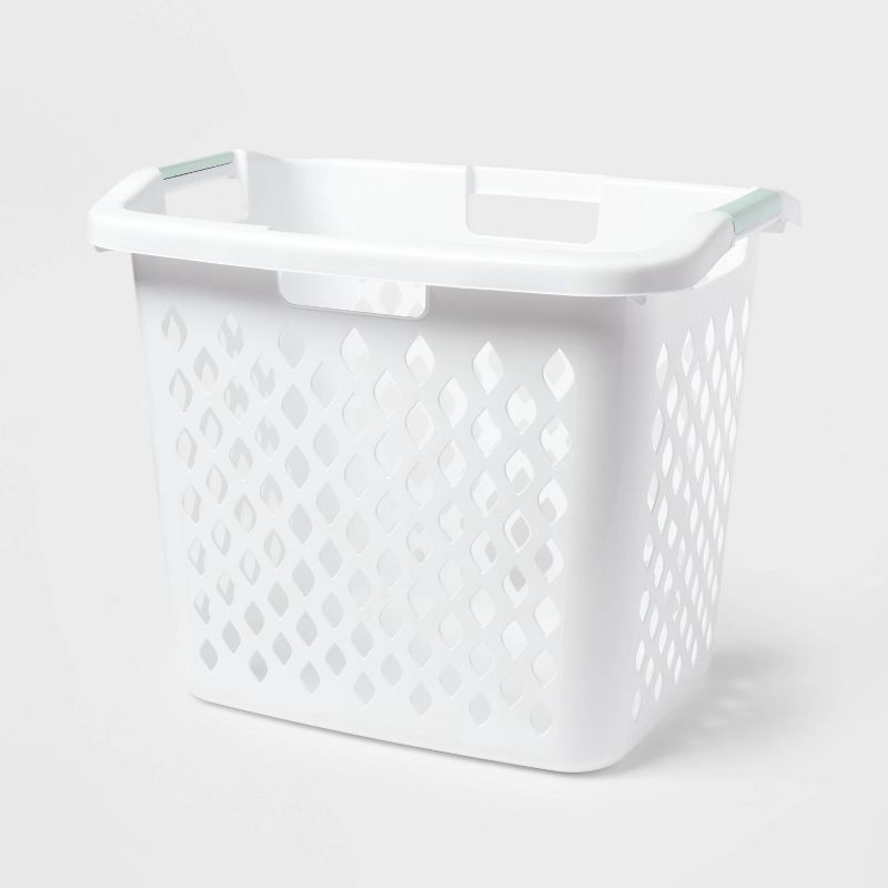 slide 1 of 3, 2.1bu Lamper White - Brightroom™: Plastic Clothes Hamper with Built-In Handles, Open-Top, 19.55 Volume Capacity, 1 ct