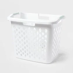2.1bu Lamper White - Brightroom™: Plastic Clothes Hamper with Built-In Handles, Open-Top, 19.55 Volume Capacity