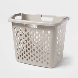 2.1bu Lamper Gray - Brightroom™: Plastic Clothes Hamper with Built-In Handles, Open-Top, 1 Compartment, 19.55 Capacity