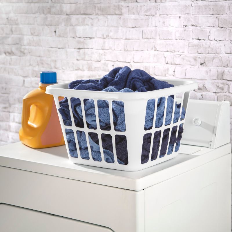 slide 2 of 5, 1.25bu Laundry Basket White - Brightroom™: Plastic Clothes Hamper with Built-In Handles, Medium Size, Portable Storage, 1 ct