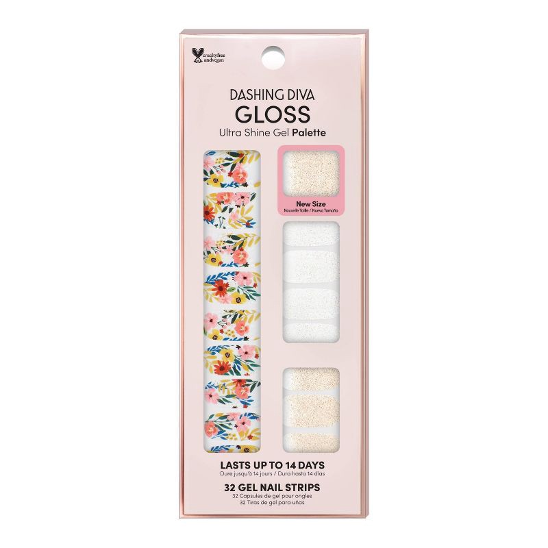 slide 1 of 4, Dashing Diva Gloss Gel Nail Art Strip - Wallflower Frenzy - 32ct, 32 ct