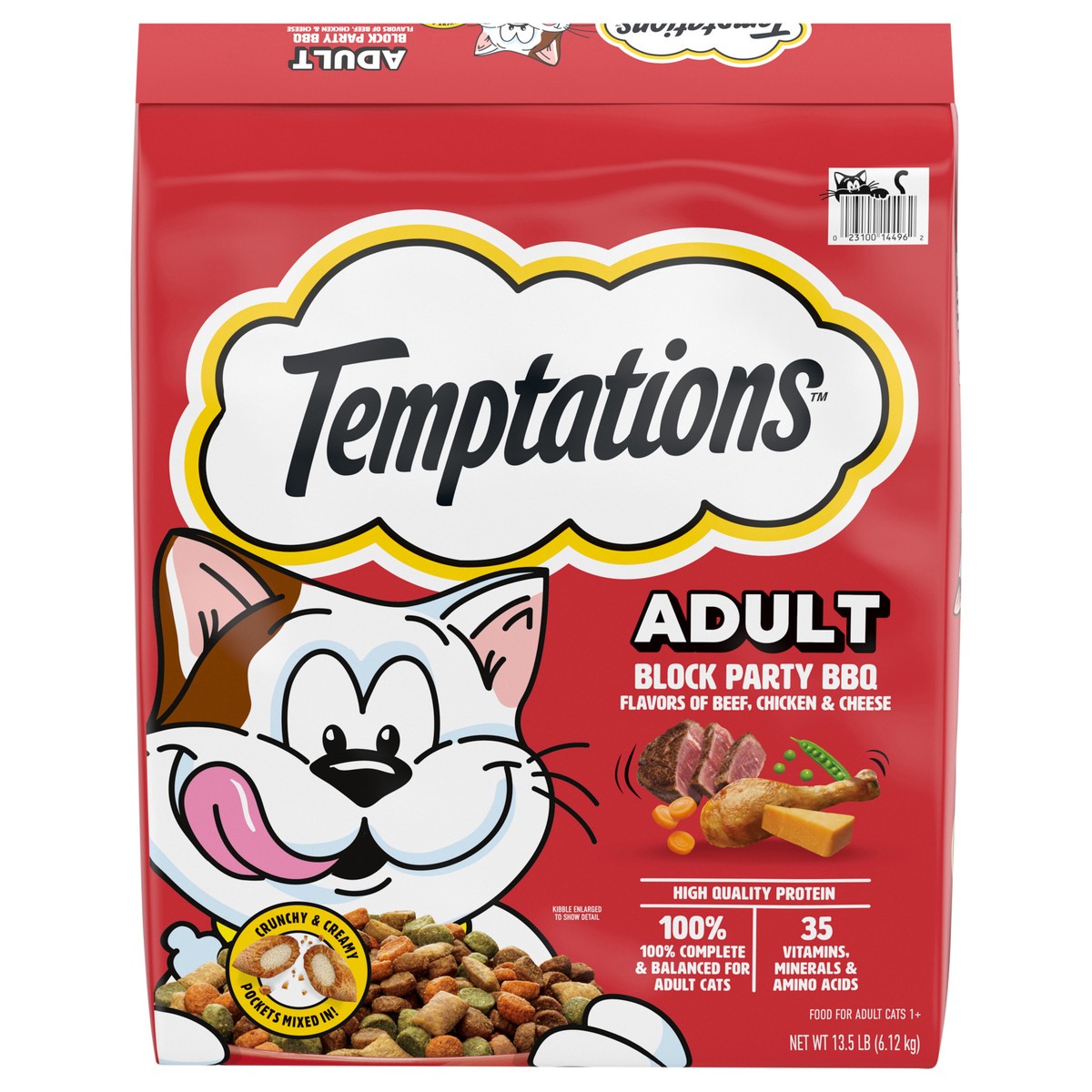 slide 1 of 16, TEMPTATIONS Block Party BBQ Flavor Adult Dry Cat Food, 13.5 lb. Bag, 13.5 lb