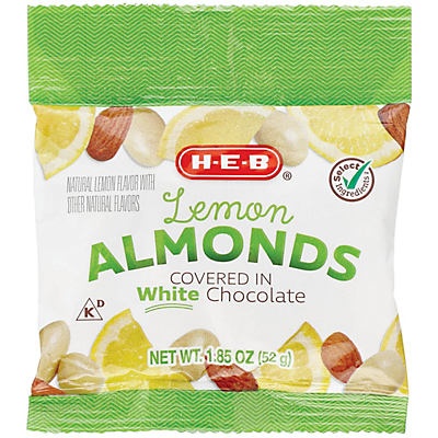 slide 1 of 1, H-E-B Select Ingredients White Chocolate Lemon Flavored Almonds, 1.85 oz