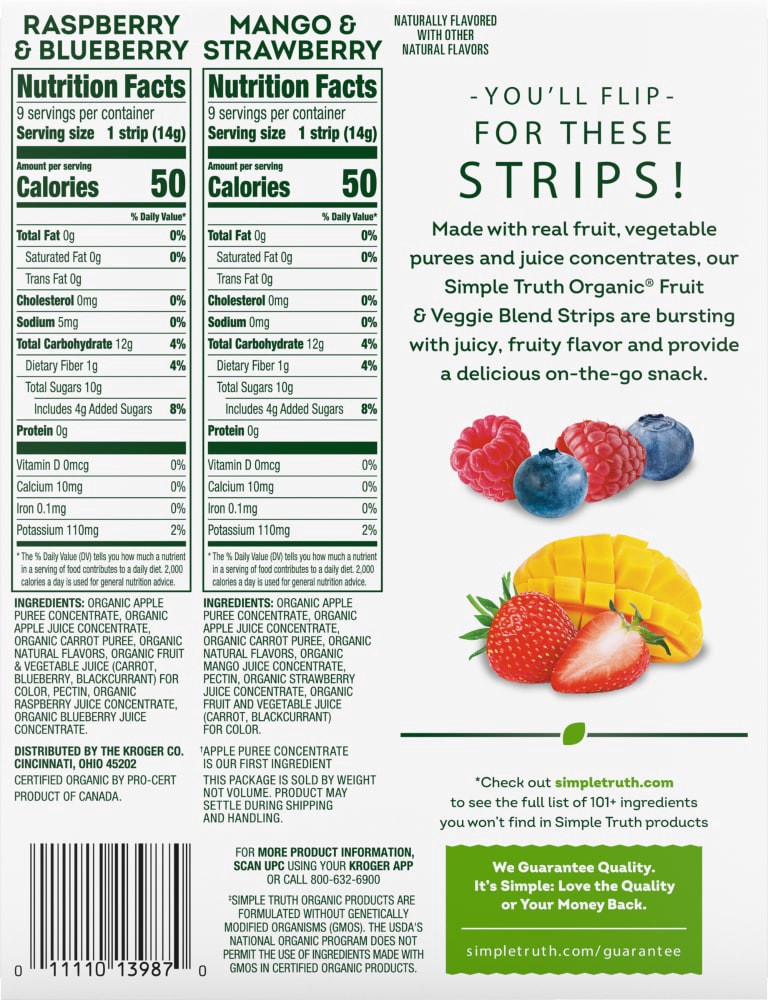 slide 3 of 3, Simple Truth Organic Fruit Strip Variety Pack, 18 ct