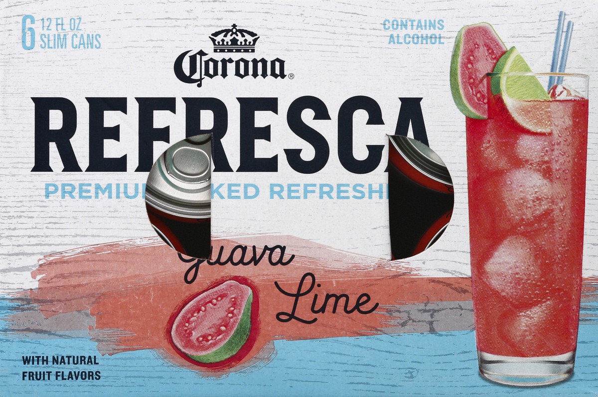 slide 2 of 6, Corona Refresca Guava Lime Spiked Tropical Cocktail, 6 pk 12 fl oz Cans, 4.5% ABV, 6 ct; 12 oz