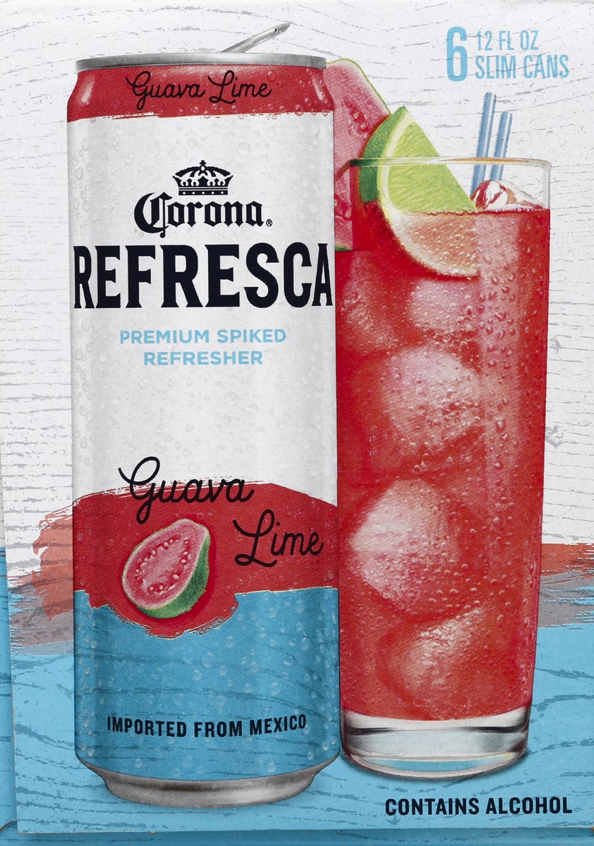 slide 4 of 6, Corona Refresca Guava Lime Spiked Tropical Cocktail, 6 pk 12 fl oz Cans, 4.5% ABV, 6 ct; 12 oz