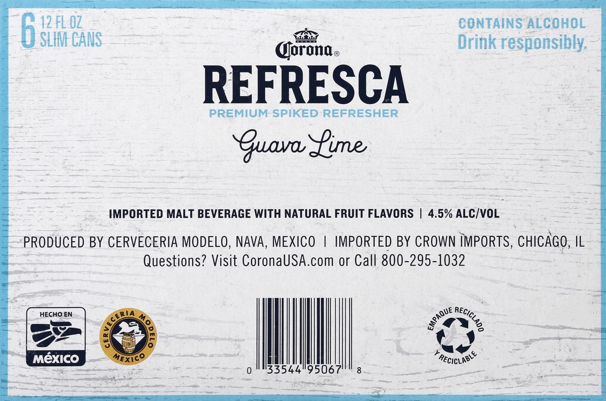 slide 3 of 6, Corona Refresca Guava Lime Spiked Tropical Cocktail, 6 pk 12 fl oz Cans, 4.5% ABV, 6 ct; 12 oz