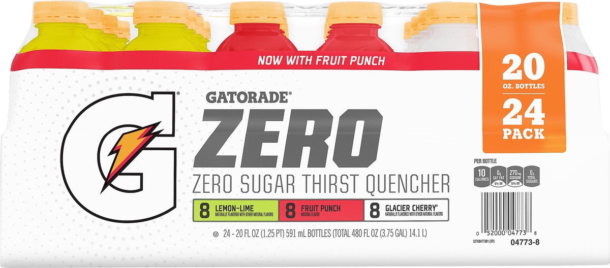 slide 1 of 2, Gatorade Zero 24 Pack Zero Sugar Lemon-Lime/Fruit Punch/Glacier Cherry Thirst Quencher 24 ea - 24 ct, 24 ct