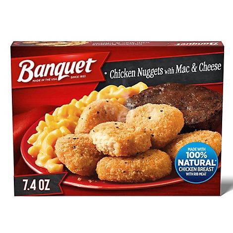 slide 1 of 1, Banquet Chicken Nuggets With Mac And Cheese And Brownie Frozen Meal - 7.4 Oz, 7.4 oz
