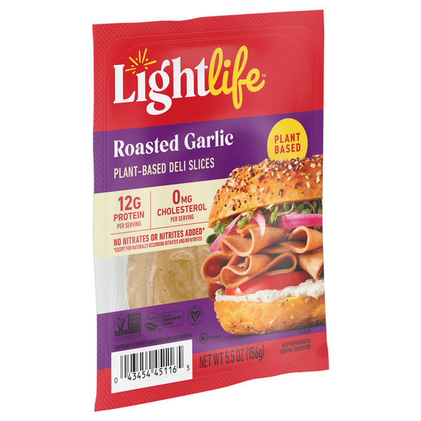 slide 1 of 1, Lightlife Roasted Garlic Plant-Based Deli Slices, 5.5 oz