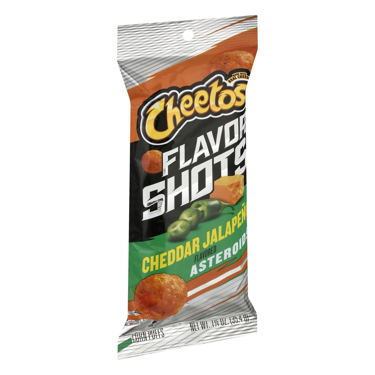 slide 9 of 10, Cheetos Flavored Corn Puffs Asteroids Cheddar Jalapeno Flavored 1 1/4 Oz, 1.25 oz
