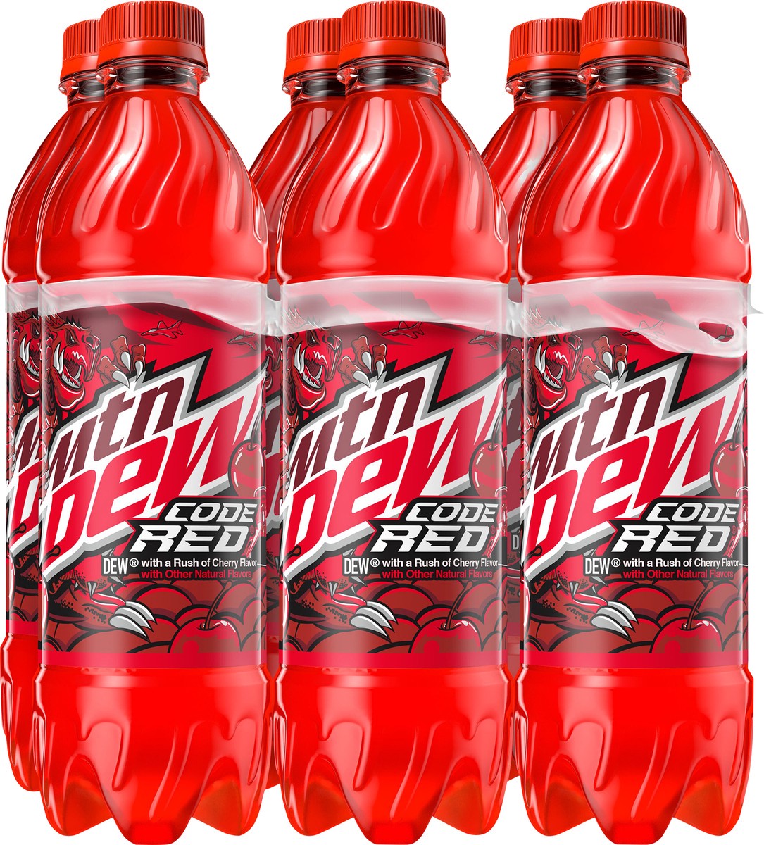 slide 2 of 8, Mountain Dew Code Red Soda DEW With A Rush Of Cherry 16.9 Fl Oz, 6 Count Bottles, 6 ct