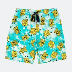 Men's SpongeBob 9" Tie-Dye Pull-On Shorts - Blue/Yellow/White XXL