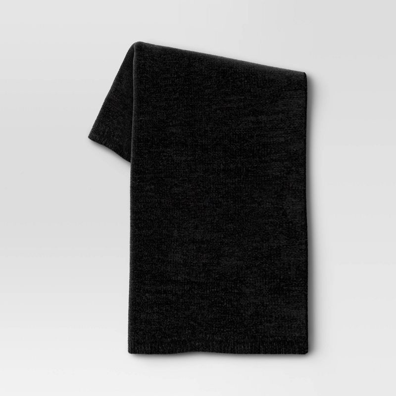 slide 1 of 5, Shiny Chenille Throw Blanket Black - Threshold™: Sensory Friendly, Machine Washable, 50x60" Polyester, 1 ct