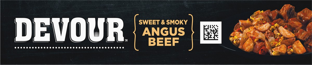 slide 3 of 9, DEVOUR Sweet & Smoky Angus Beef with Southwest Style Corn Potato Hash Frozen Meal, 10 oz Box, 10 oz