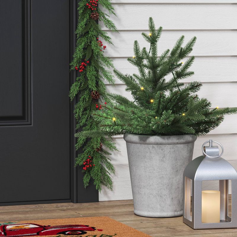 slide 2 of 5, 20" Pre-lit LED Battery Operated Mixed Pine Mini Christmas Artificial Pot Filler Warm White Lights - Wondershop™: Indoor/Outdoor, 1 ct