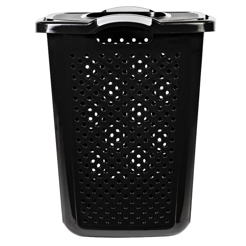 slide 3 of 4, Home Logic XL Bushel Lidded Hamper Black: Plastic Clothes Hamper with Lid, Built-In Handles, 23.29 Volume Capacity, 1 ct