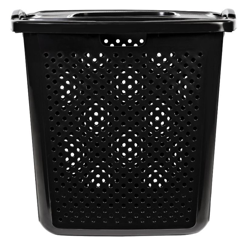 slide 4 of 4, Home Logic XL Bushel Lidded Hamper Black: Plastic Clothes Hamper with Lid, Built-In Handles, 23.29 Volume Capacity, 1 ct