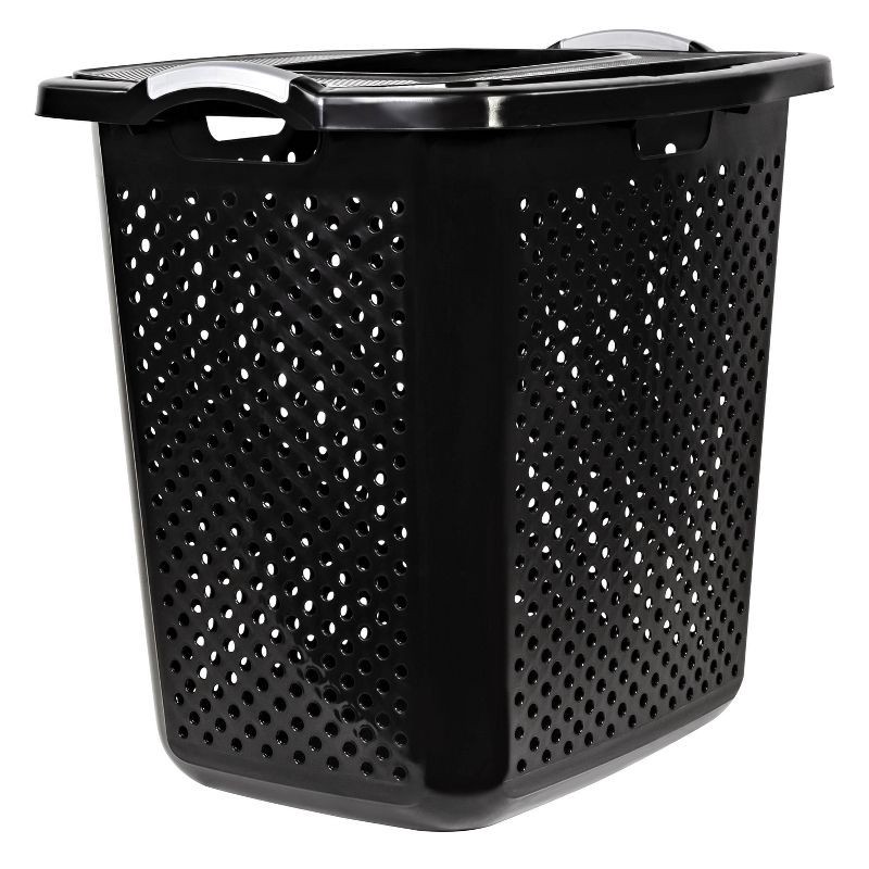 slide 1 of 4, Home Logic XL Bushel Lidded Hamper Black: Plastic Clothes Hamper with Lid, Built-In Handles, 23.29 Volume Capacity, 1 ct