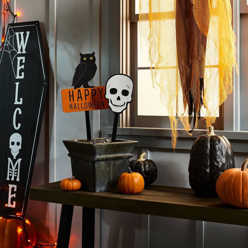 slide 3 of 3, Wood Skull Halloween Decorative Yard Stake - Hyde & EEK! Boutique, 1 ct