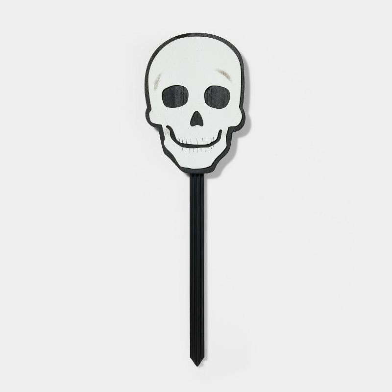 slide 1 of 3, Wood Skull Halloween Decorative Yard Stake - Hyde & EEK! Boutique, 1 ct
