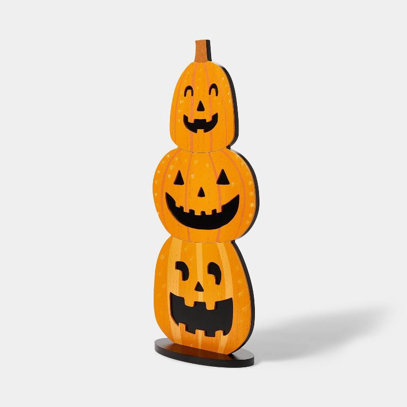 slide 3 of 3, Triple Stacked Pumpkin Wood Halloween Sign - Hyde & EEK! Boutique, 1 ct