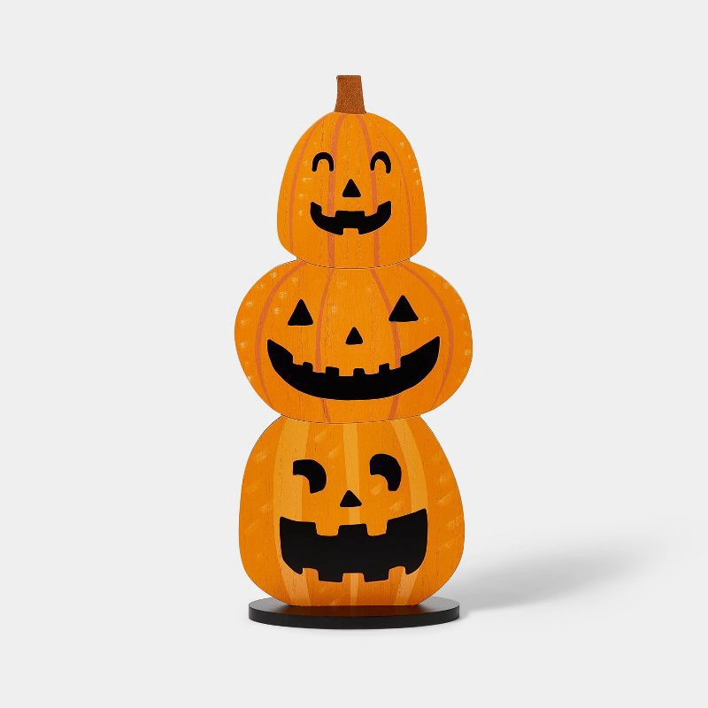 slide 1 of 3, Triple Stacked Pumpkin Wood Halloween Sign - Hyde & EEK! Boutique, 1 ct