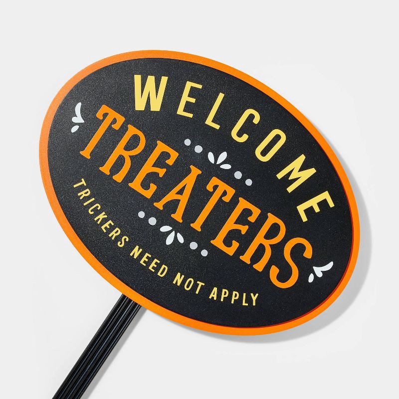 slide 2 of 3, Wood 'Welcome Treaters' Halloween Decorative Yard Stake - Hyde & EEK! Boutique, 1 ct