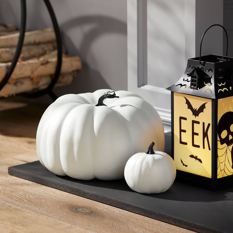 slide 2 of 3, 14" Painted Pumpkin Warm White Halloween Decorative Sculpture - Hyde & EEK! Boutique, 1 ct