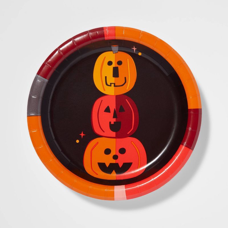 slide 1 of 3, 20ct Disposable Pumpkin Pattern Halloween Dinner Plates - Hyde & EEK! Boutique, 20 ct