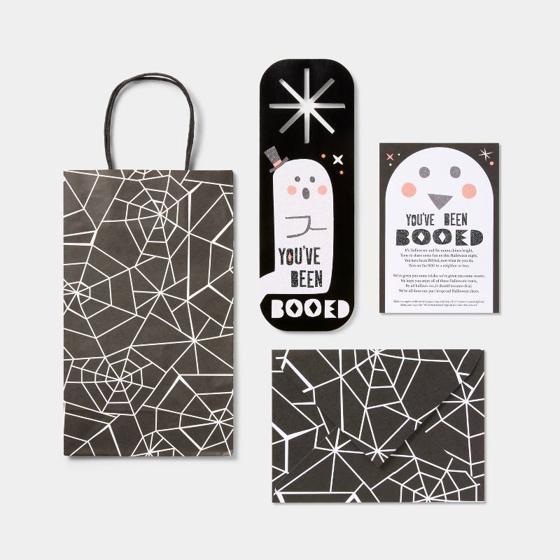 slide 1 of 3, BOOing Ghost Halloween Stationery Set with Gift Bag Black/White - Hyde & EEK! Boutique, 1 ct