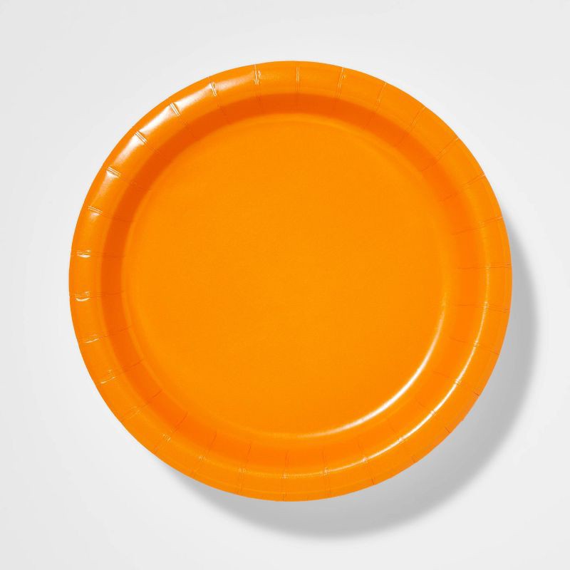 slide 1 of 3, 30ct Disposable Solid Orange Halloween Dinner Plates - Hyde & EEK! Boutique, 30 ct