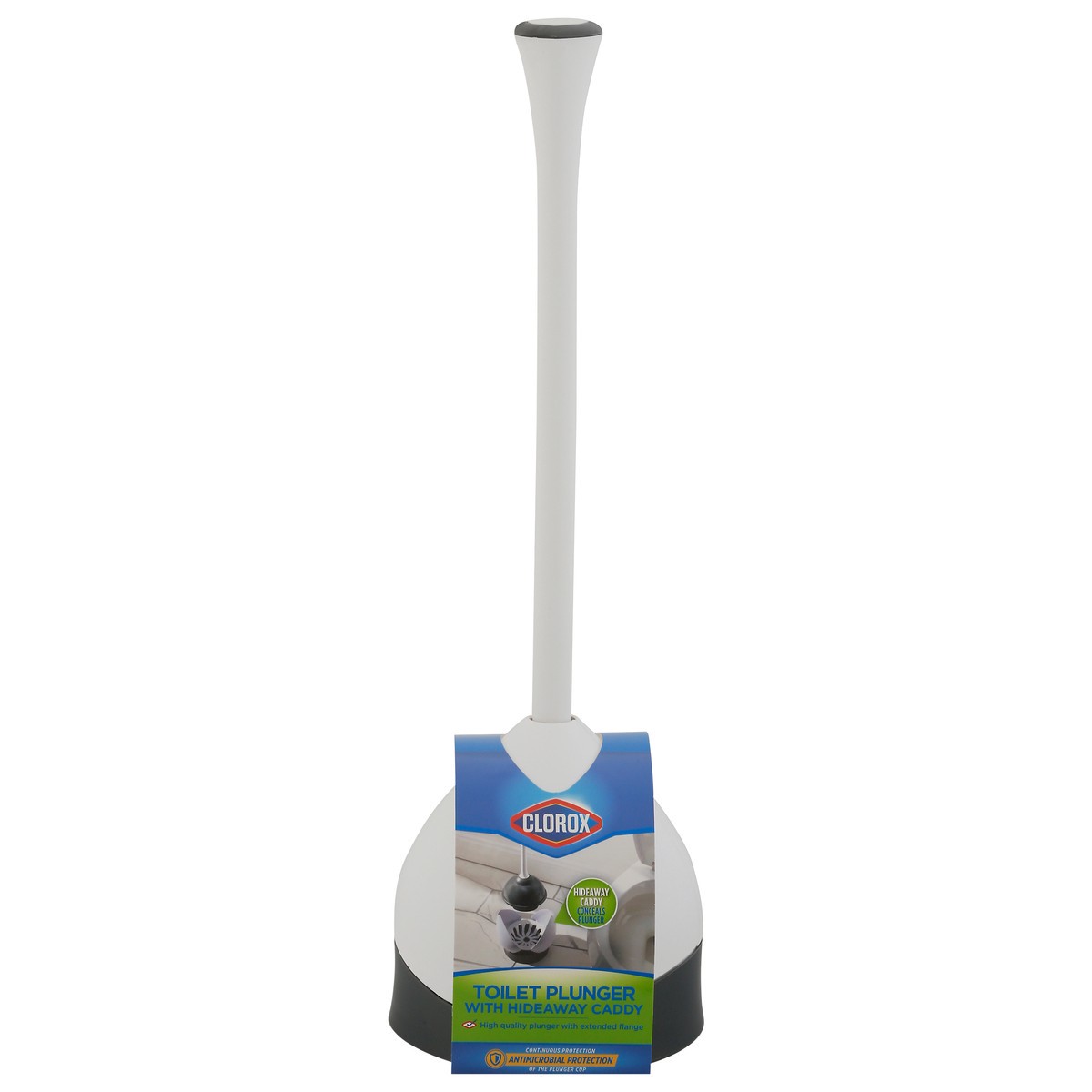 slide 1 of 9, Clorox Toilet Plunger With Hide-Away Caddy, 2 ct