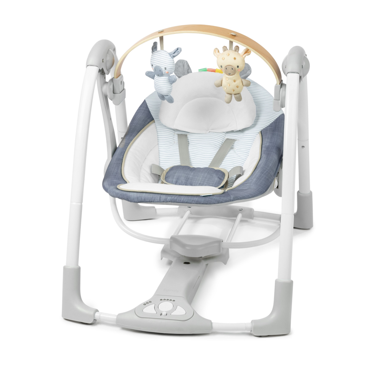 slide 1 of 17, Ingenuity Swing n Go Portable Swing, Removable Toy Bar, 6-Speed - Chambray, 1 ct