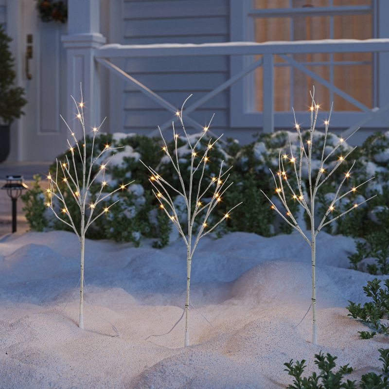 slide 2 of 5, 3pc 60ct 30" H Christmas LED Faux Birch Artificial Twig Stake Lights with Warm White LED's - Wondershop™, 3 ct, 60 ct
