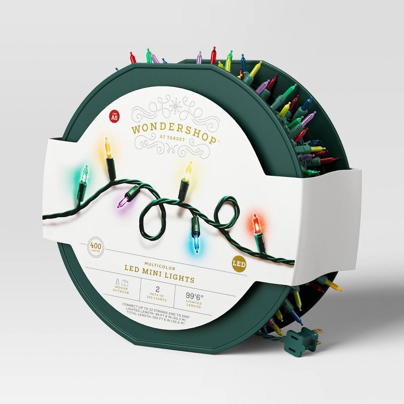 slide 4 of 5, 400ct LED Indoor Outdoor Smooth Mini Christmas String Lights Spool Multicolor with Green Wire - Wondershop™, 400 ct