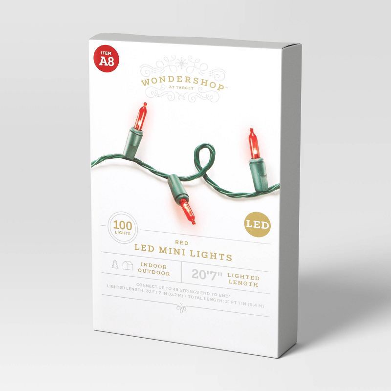 slide 4 of 5, 100ct LED Indoor Outdoor Smooth Mini Christmas String Lights Red with Green Wire - Wondershop™, 100 ct