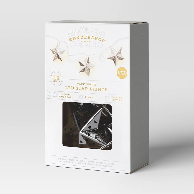 slide 4 of 5, 10ct LED Battery Operated Silver Star Christmas Novelty String Lights Warm White - Wondershop™, 10 ct