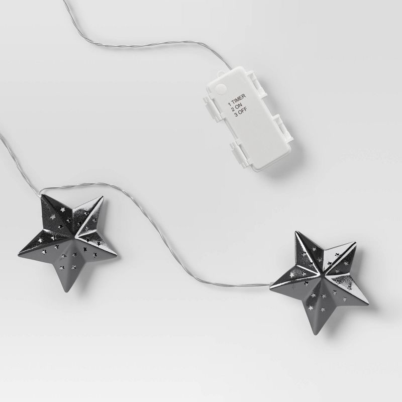slide 5 of 5, 10ct LED Battery Operated Silver Star Christmas Novelty String Lights Warm White - Wondershop™, 10 ct