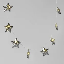 10ct LED Battery Operated Silver Star Christmas Novelty String Lights Warm White - Wondershop™