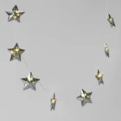 10ct LED Battery Operated Silver Star Christmas Novelty String Lights Warm White - Wondershop™